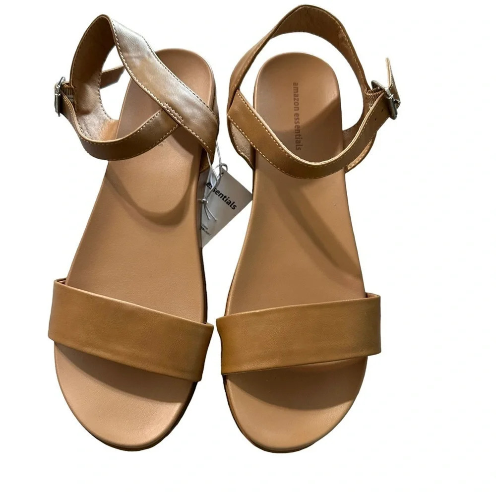 Amazon Essentials  Women's Two Band Flatform Sandal, cognac, size 9, nwt